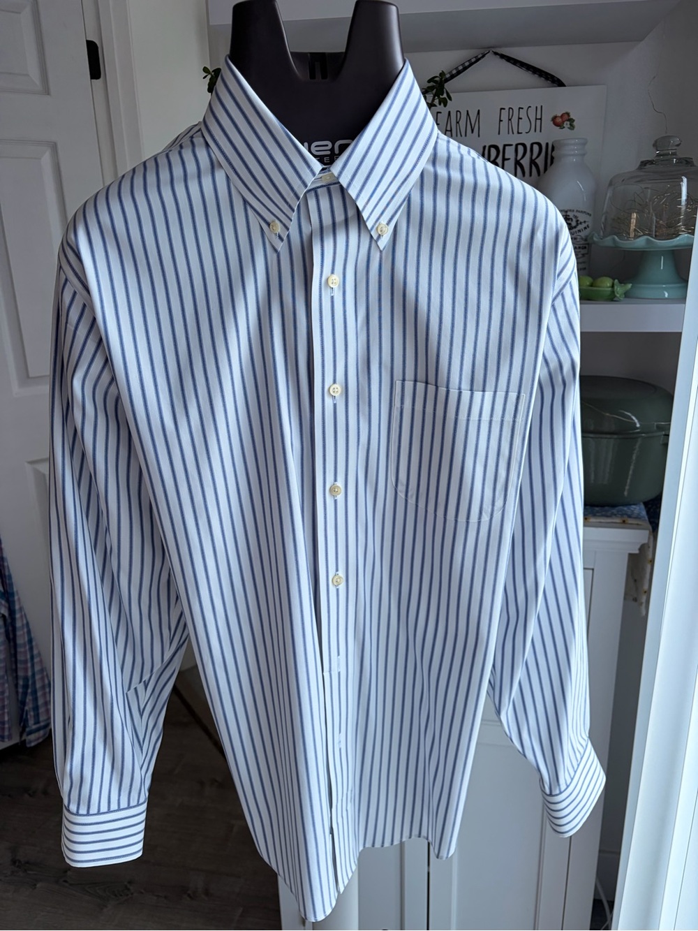 Brooks Brothers White Dress Shirt with Blue Stripes